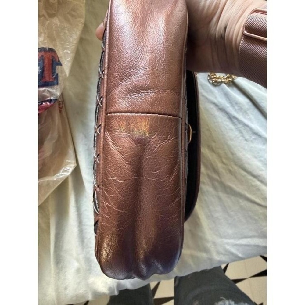 Ganson Vintage Copper and Black Weaved Leather Bag with Gold Chain/Leather Strap - Picture 9 of 10